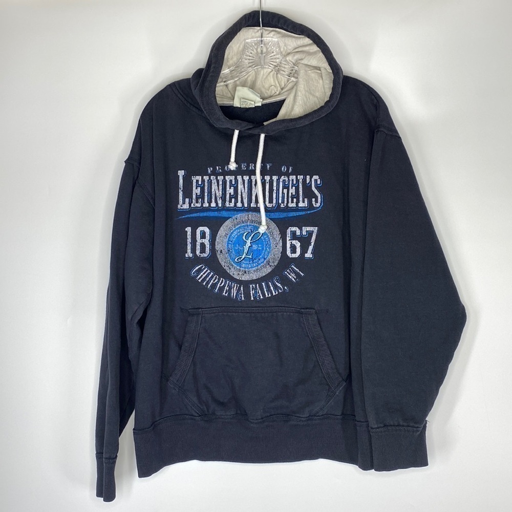 J. America Leinenkugel's Black Hooded Sweatshirt 1867 Size Large